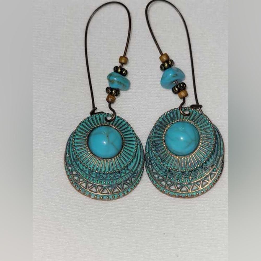 Turquoise Stone Bohemian Dangle Earrings